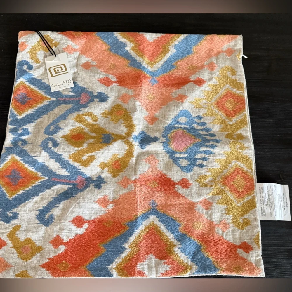 Callisto Home Ikat Pillow Cover 22x22 Metallic Gold Embroidered NWT